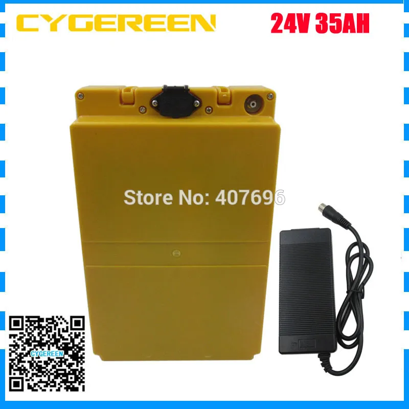 Batterie 24Volt 24V 35AH batterie au lithium 24V batterie de vélo électrique 35AH avec boîtier jaune avec chargeur 30A BMS 29.4V 3A livraison gratuite
