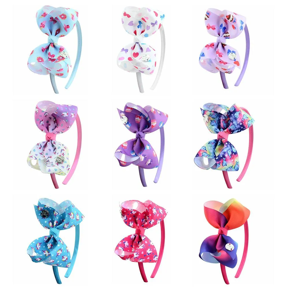 9 stks / partij 4 "Jojo Bows Unicorn Cake Heart Whale Rainbow Grosgrain Ribbon Bow Hairband voor kinderen Handgemaakte haaraccessoires 879