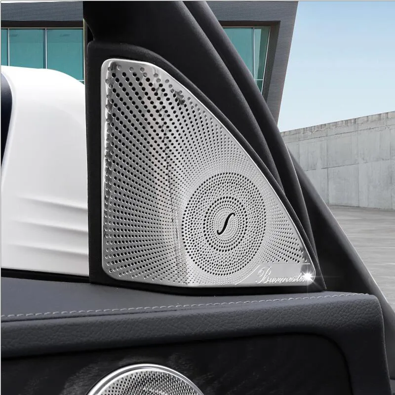 Rostfritt stål bil styling dörr tweeter ljud högtalare dekorativa omslag Trim 3d klistermärke för Mercedes Benz 2015-2018 C-Class W205 Tillbehör