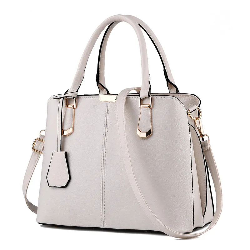 Women s Leather Tote Handbag with Bow knot Shoulder Strap White