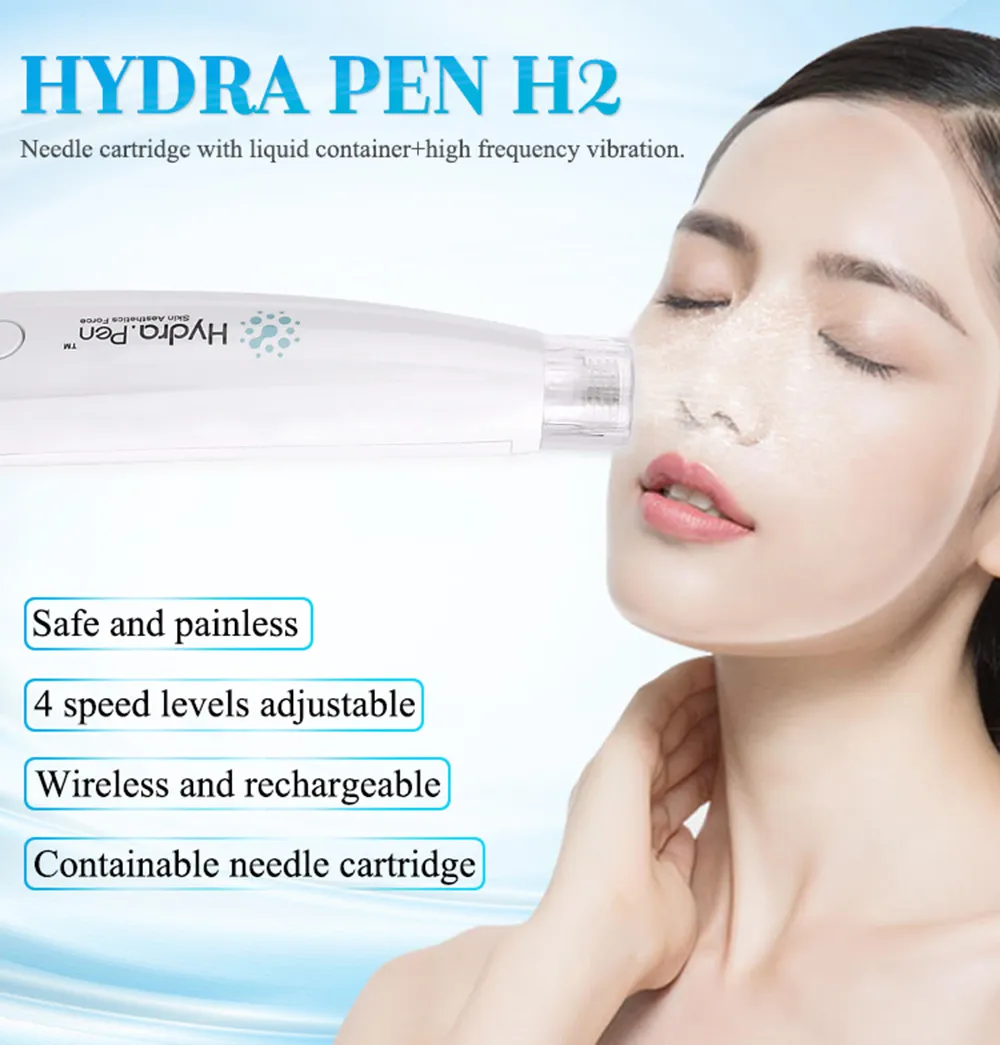 2020 Novo Pen Hidra H2 Derma cuidados com a pele do rolo aplicador automático de soro Hidra Pen Microneedling Derma Pen com 2pcs cartuchos agulha