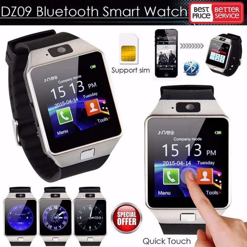 Smart Watch DZ09 Wrisbrand Android Smart SIM inteligente relógio celular com câmera pode gravar estado de sono com caixa de varejo