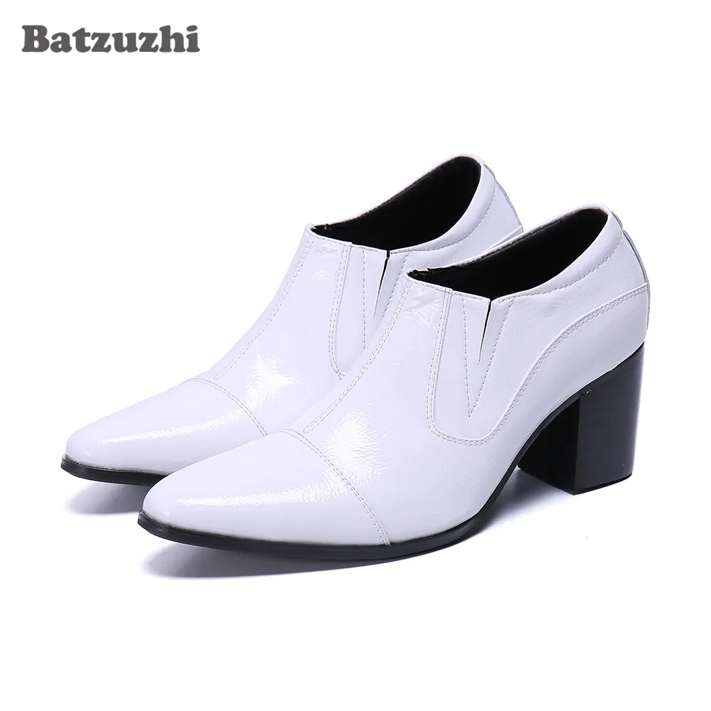 Batzuzhi bottines en cuir blanc bout pointu bottines en cuir formelles hommes bottes de mariage blanches hommes fête talons hauts de 7 cm!