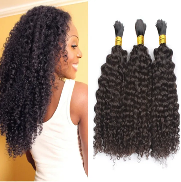 Unprocessed Brazilian Virgin Human Hair Bundles Braiding Bulk Kinky Curly  No Weft Bulk Natural Black From Sweety_humanhair, $84.41