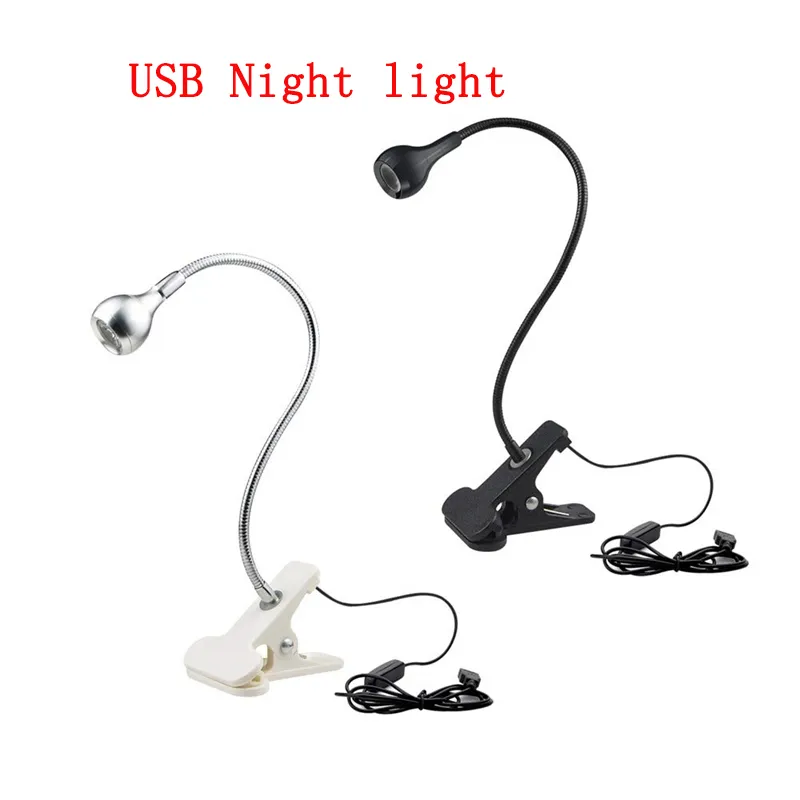 USB Power Clip Holder LED Book Light Desk Lamp Flexible with USB Port 1W Reading Lamp 360° Free Bending Lighting for Study Room