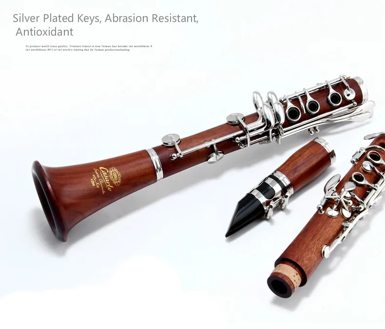 Viber Vas-K87 17 Keys Unique Redwood BB Clarinet B Plat Silver Plated Button Woodwind Musical Instrument Klarinett med tillbehör