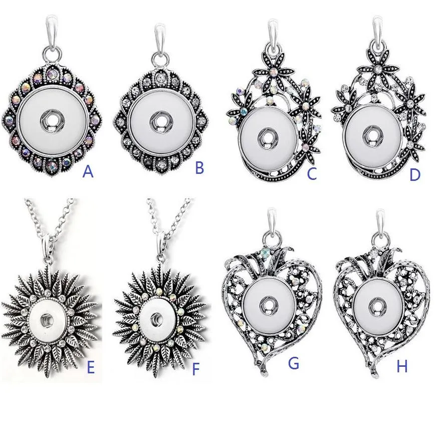 Mode silver metall snap knäppas hängande halsband rhinestone blomma retro hänge diy 18mm ginger snap knappar halsband smycken