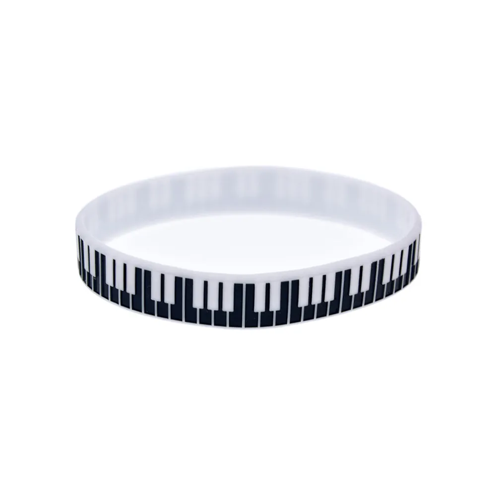 Pulseira de borracha de silicone com chave de piano, 100 peças, ótima para usar em qualquer benefício, presente para fãs de música219N