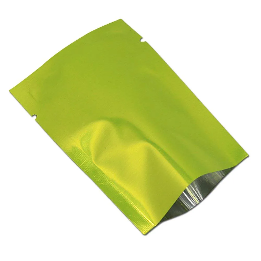 500 pcs 6 * 9cm folha de alumínio liso verde aberto top embalagem saco de calor Válvula de vácuo válvula de embalagem sacos pequenos mini malotas de armazenamento de energia