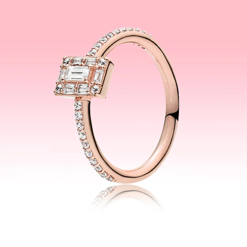 NOUVELLE mode plaqué or rose bague de mariage bijoux de haute qualité pour Pandora 925 argent femmes étincelant carré Halo anneaux avec boîte d'origine