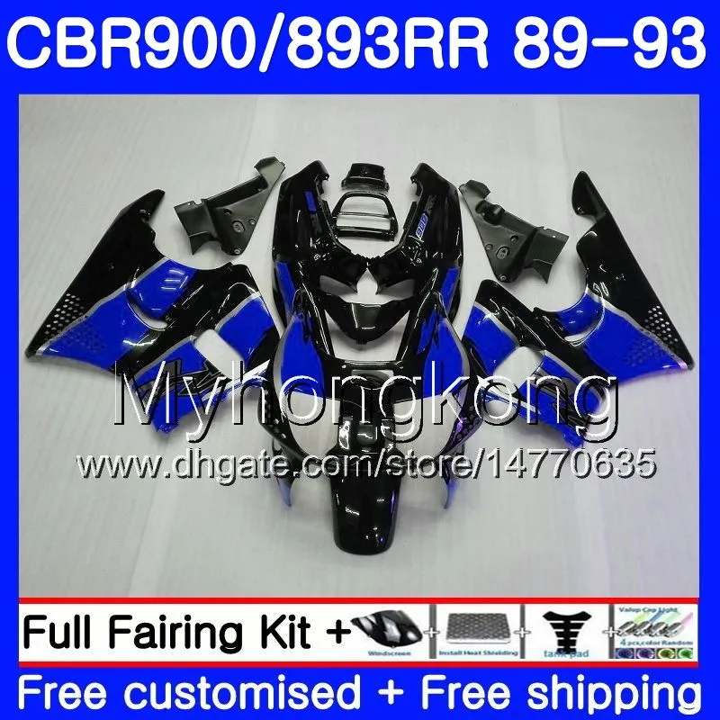 Corpo Para HONDA CBR 893RR 900RR CBR900RR CBR893RR 89 90 91 92 93 253HM. 11 CBR900 CBR893 RR 1989 1990 1991 1992 1993 Azul preto brilho Fairings