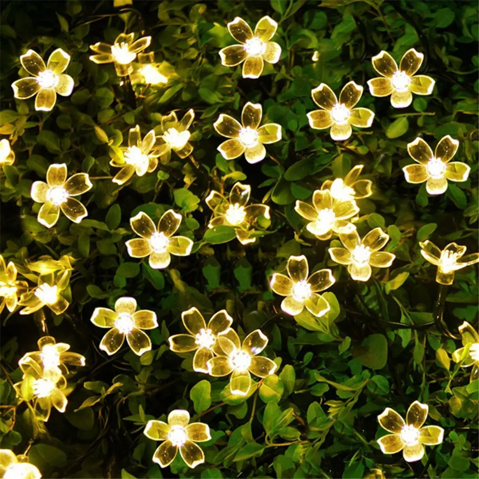 Solar Flower String Lights 22ft 50 Led Cherry Blossoms String Lights Outdoor Waterproof Solar Powered Fairy Lights for Outdoor,Garden, Patio