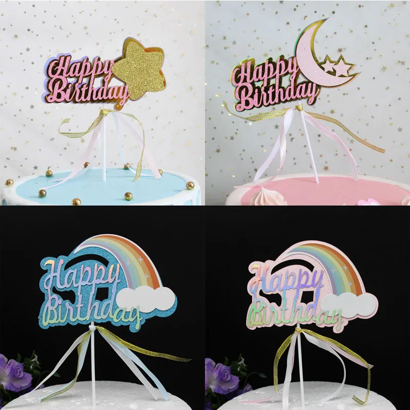 Décoration pour gâteau Happy Birthday Rainbow