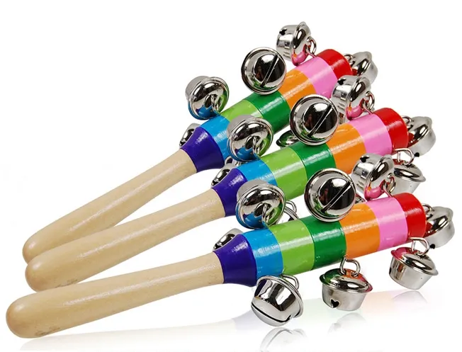 Baby Musikinstrument Leksaker Rattle Rainbow med Bell Orff Utbildning Träaktivitet Bell Stick Shaker Presenter