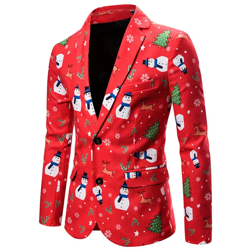 Moda Boże Narodzenie Snowman Mężczyźni Blazer Club Party Blazer Hombre Casual Suit Kurtka Pojedynczy przycisk Slim Fit Veste Costume Homme Topy