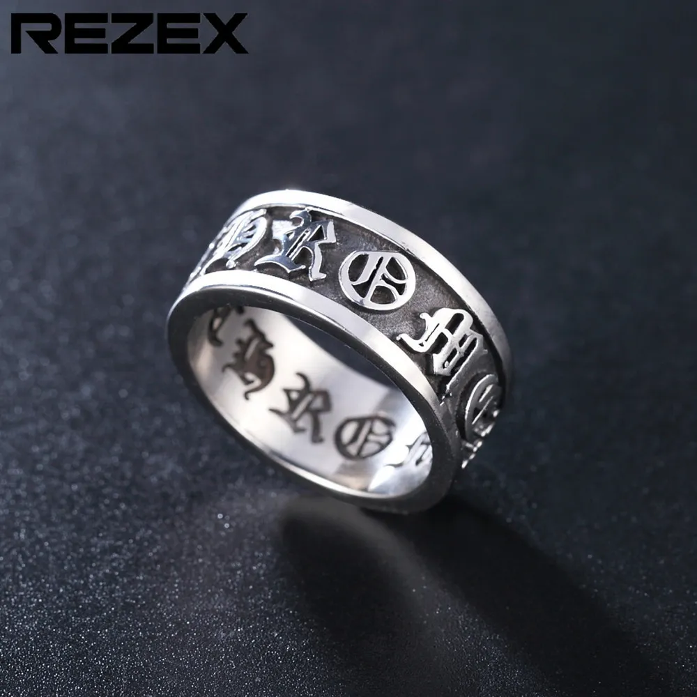 Män punk vintage band ringar mode individualitet snidande motorcykel titan rostfritt stål tvär trend hip hop ring smycken acc230a