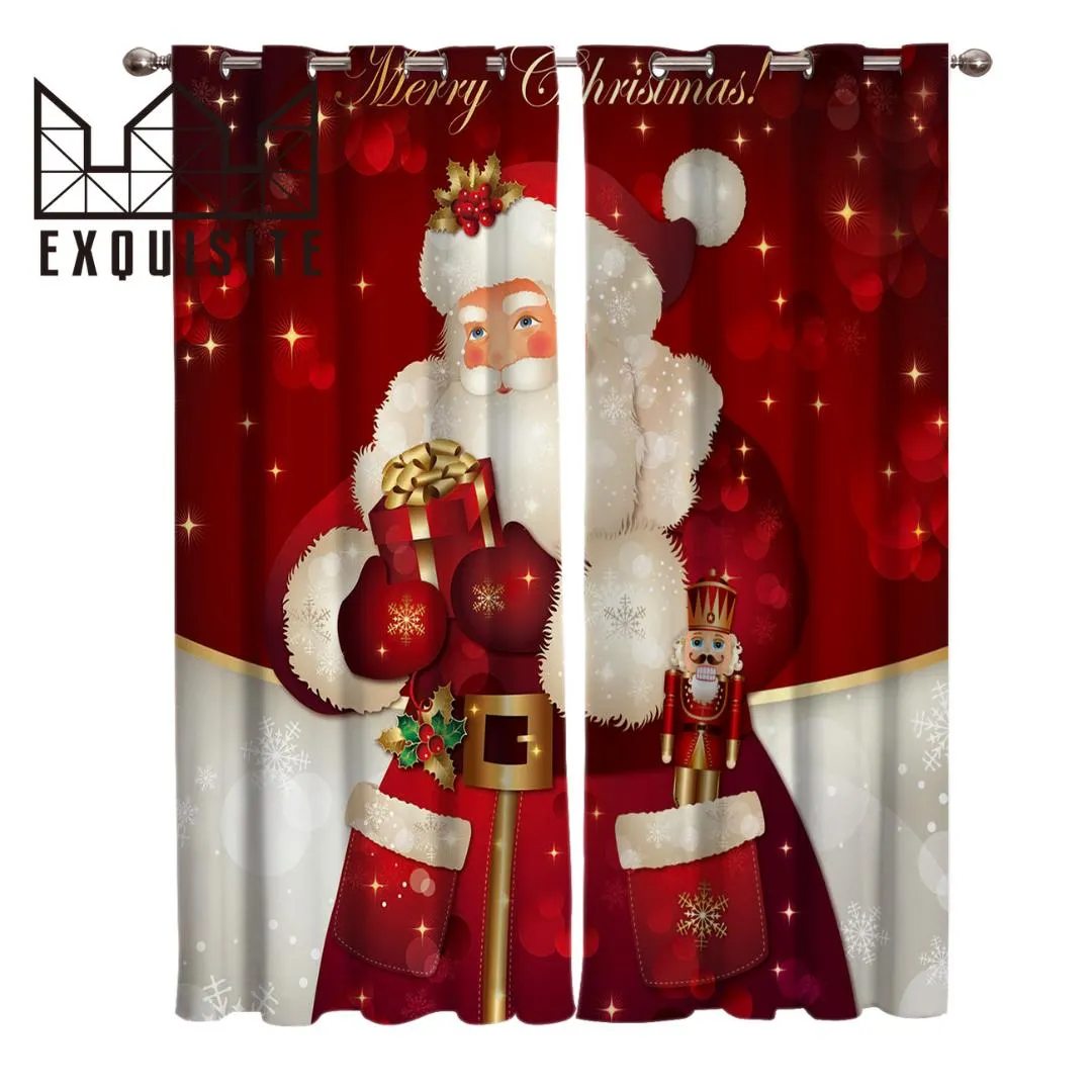 Exquisite House Merry Christans Santa Room Curtains Large Window Curtain Rod Living Room Bathroom Bedroom Kids Window Treatments