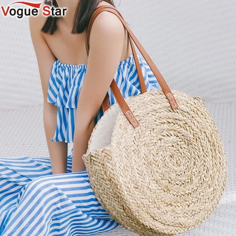 DHgate Natural Handwoven Moroccan Oval Straw Beach Tote Bag With Circle Handles Bags Luggage Accessories