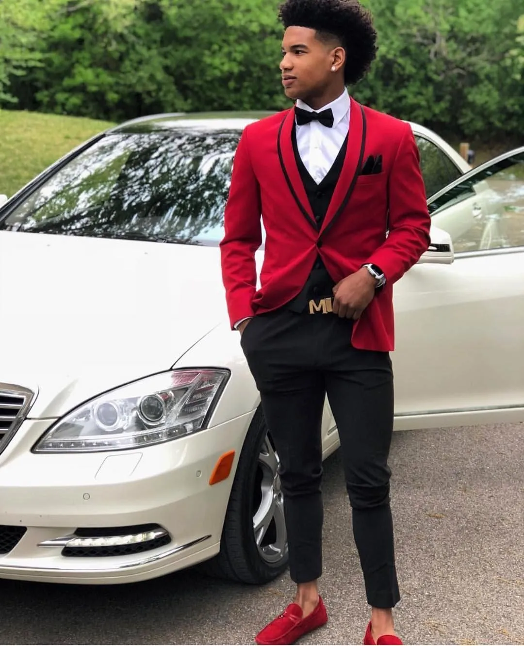 Designer Red Mens Wedding Suits One Button Groomsmen Suit Groom Tuxedos