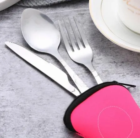 Set De Couverts Portables Inox 4 Pièces - Fourchette, Cuillère, Couteau, Baguettes - Parfait Voyage Et Bureau