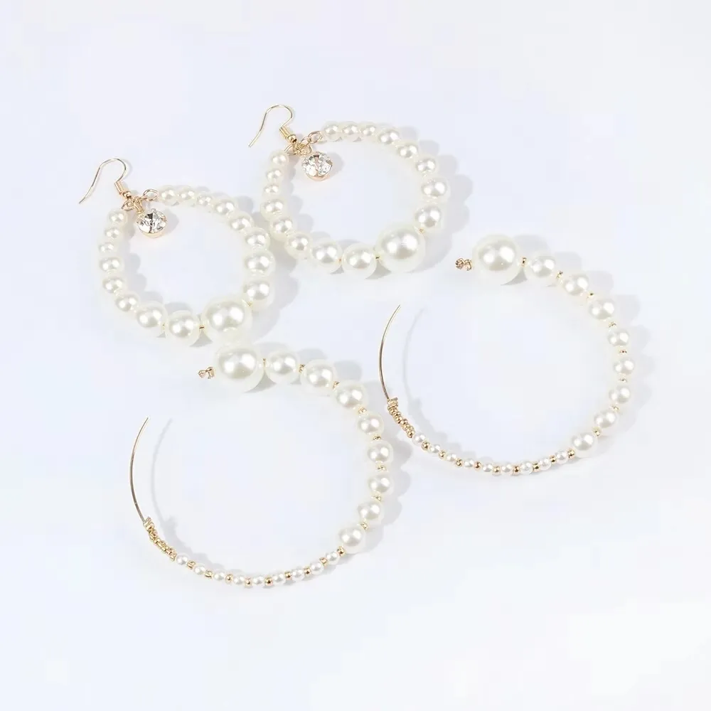 Gros-boucles d'oreilles femmes perles perles rondes charme huggie boucle d'oreille fille diamant pendentifs simple cercle Designer Bijoux livraison gratuite