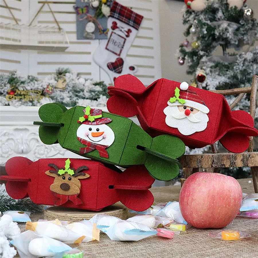 Sacchetto di caramelle natalizie pieghevoli Sacchetti regalo pieghevoli in tessuto non tessuto Candy Apple Cookie Sacchetto riutilizzabile creativo per decorazioni natalizie di nozze di Natale