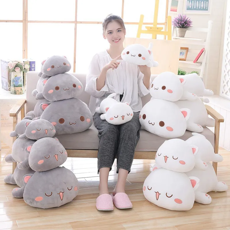 1 ST 35/50 CM Kawaii Lying Cat Pluche Speelgoed Gevulde Leuke Kat Pop Mooie Animal Hoofdkussen Zacht Cartoon Kussen Kid Christmas Gift