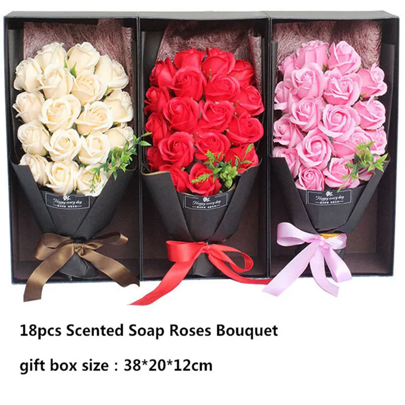 18 pezzi di fiori di sapone artificiale creativo bouquet di rose fiori romantico regalo di compleanno di San Valentino decorazione di Natale di nozze con confezione regalo