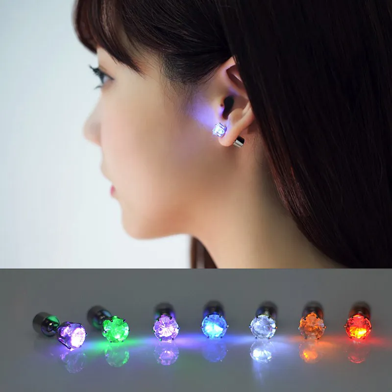 Light Up LED Earrings studs Flashing Studs Stainless Steel Blinking Studs Dance Party Accessories Novelty Lighting