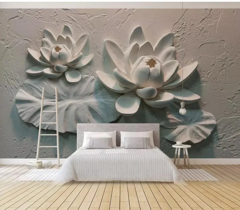 Foto tapeter för väggar 3d tredimensionell relief lotus bakgrunds vägg dekoration målning