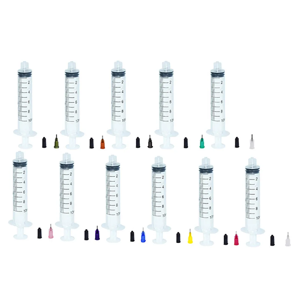 10ml Syringes with Plastic 0.25 Inch Mixed Size Blunt Tip Fill Dispensing Needle Total Pack of 11