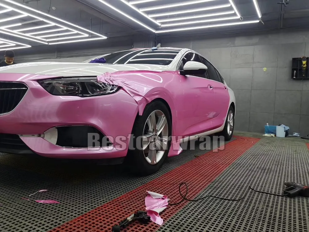 Glans metallisk rosa vinylbil wrap-film för hela bilomslagsbeklädnaden med lågt tack Lim 3m Kvalitetsstorlek: 1,52 * 20m (5x67ft)