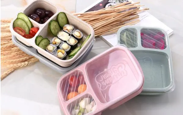 Food Grade de palha de trigo portátil Bento Box Lunch Box Portátil frutas e outros petiscos caixas de armazenamento ao ar livre Camping Caixa Conveniente