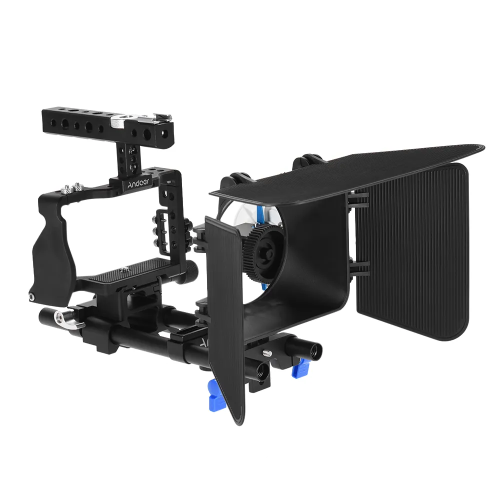 Professional Video Camera Cage Rig Kit with 15mm Rod Follow Focus and ...