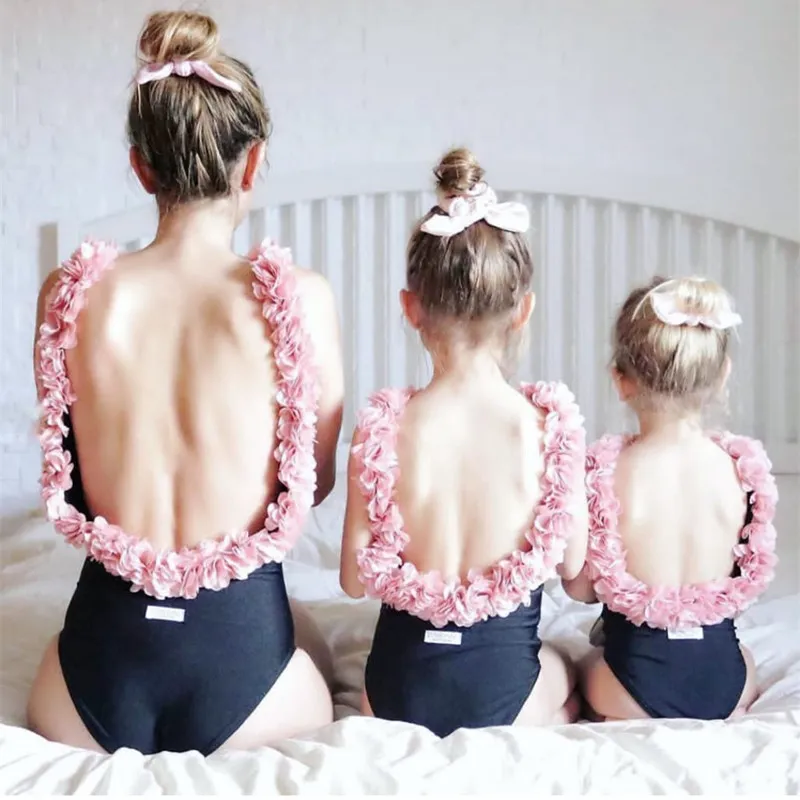 Imayio enfants fleur maillots de bain bébé filles maillot de bain une pièce 3D Floral dos ouvert maillot de bain pour mère-fille maillot de bain