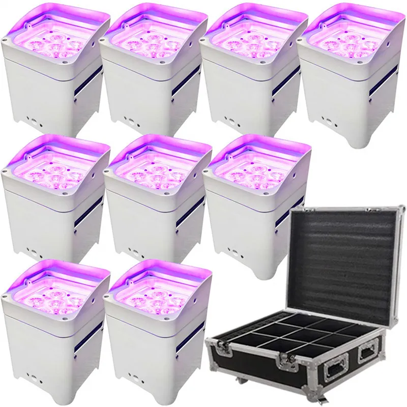 10 stcs app -besturing Uplighting Hex 6*18W 6in1 RGABW UV LED Battery Projector LED Par Light voor bruiloft met regenbedekking