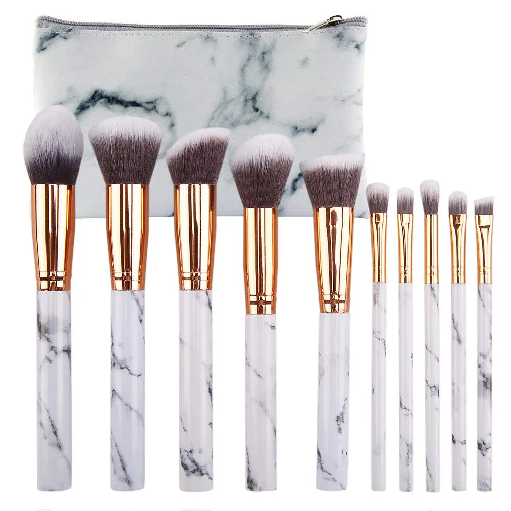 10st Marmor Patten Makeup Brush för kosmetisk pulver Foundation Eyeshadow Lip Makeup Brushes Set Beauty Tool