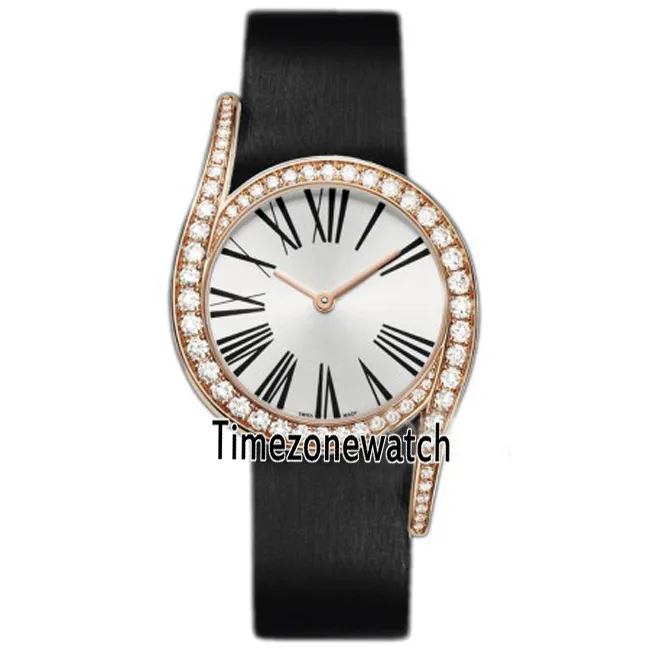 Ny LimeLight Gala G0A40261 Rose Gold Diamond Bezel Silver Dial Swiss Quartz Womens Watch Black Leather 10 Färger för TimeZoneWatch PGE02B2