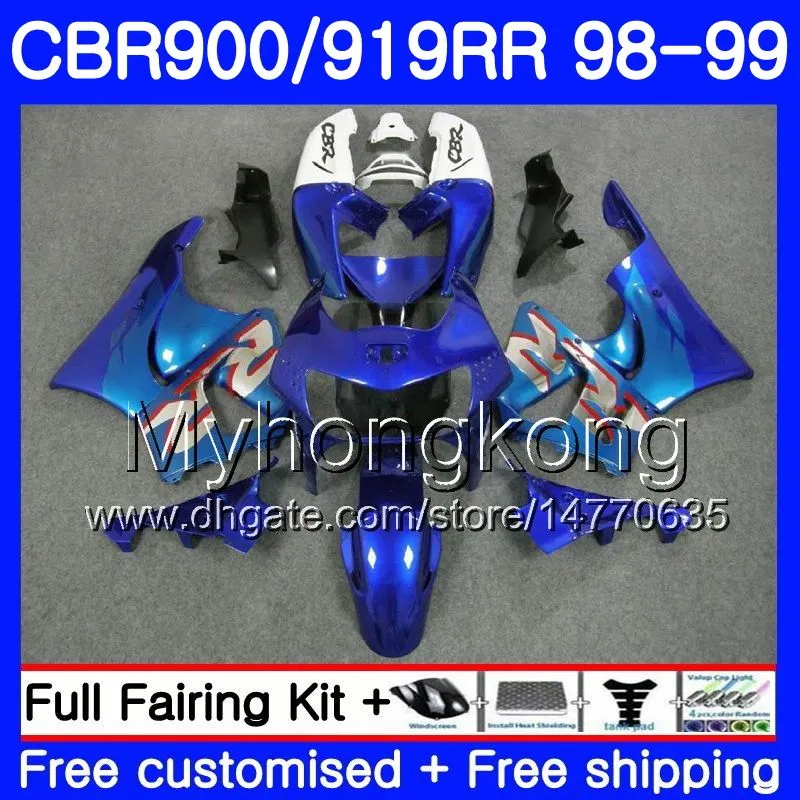 Cuerpo para HONDA CBR 919RR CBR 900RR CBR919RR Azul blanco brillante 1998 1999 278HM.31 CBR900RR CBR 919 RR CBR900 RR CBR919 RR 98 99 Kit de carenado