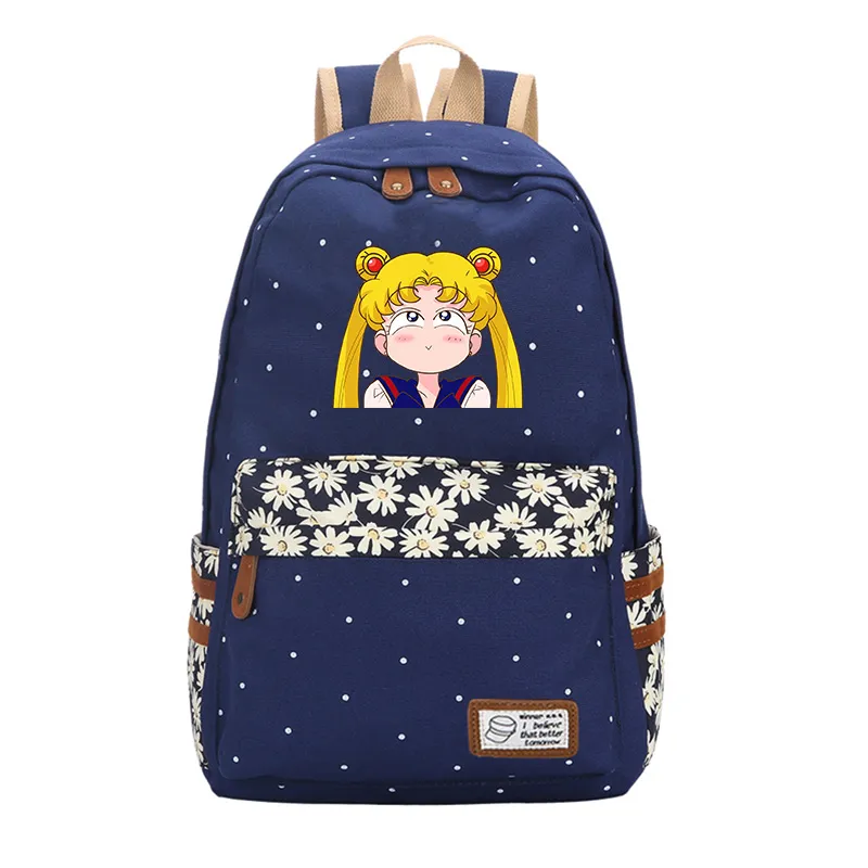 Designer-Anime Sailor Moon Wave Point Women Cute Backpack Canvas Travel Ryggsäck Kawaii School Bags Mochila Feminina Cartoon Bagpack