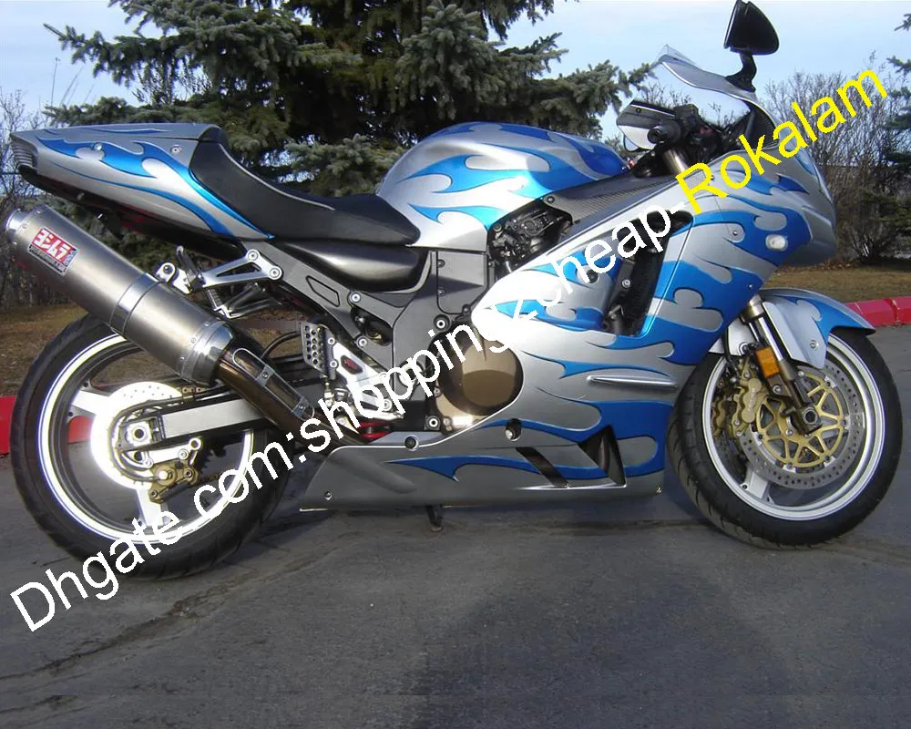 ZX-12R Blue Flame Sliver Bodywork för Kawasaki Ninja ZX12R 2002 2003 2004 ZX 12R Motorcykel Fairing (formsprutning)