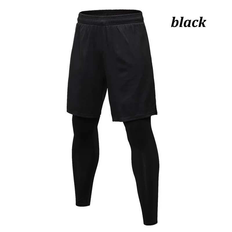Fake Two Piece Compression Pants Men Shorts And Leggings Sportswear Gym  Fitness Tight Sports Trousers Quick Dry Men's Leggings