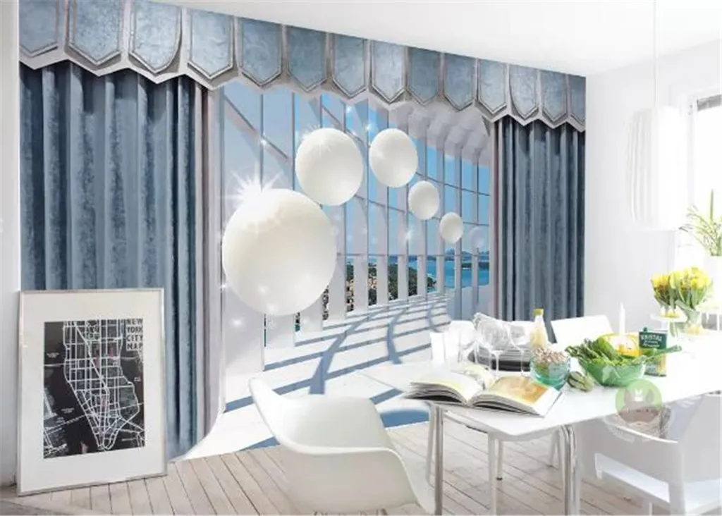 3D壁紙3Dラウンドボールヨーロッパカーテンスペースモダンなリビングルームの寝室の背景壁の装飾の壁紙