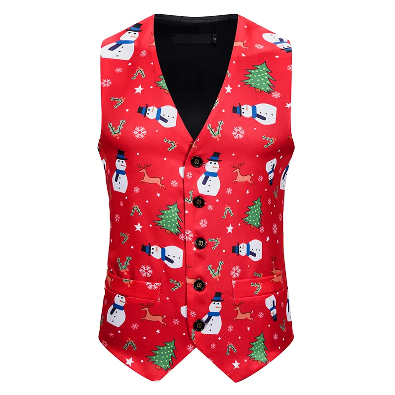 Jul Män kostym Väst kostym Waistcoat Top Chalecos Para Hombre Gilet Print Ärmlös Tank Toppar Party Evening Mäns Kläder