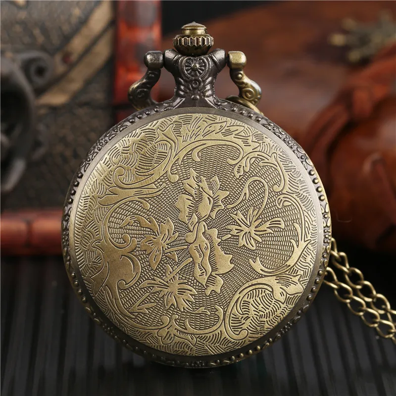 Vintage bronsskalle fodral kvarts analog pocket watch mode halsband kedja antik stil fob romerska siffror klockor315s