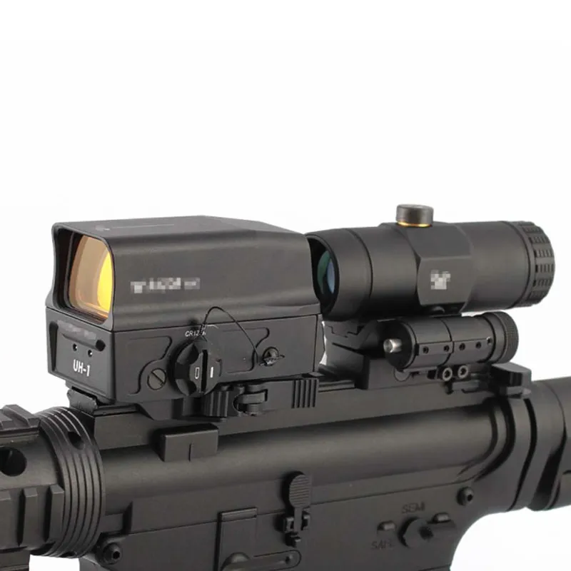 Taktik UH-1 Holografik Red Dot Av Tüfeği Dürbünü ve VMX-3T 3X Büyüteç Kombinasyonu, Yan Anahtarlı STS Montaj Fit 20mm Ray