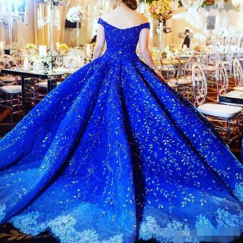 Royal Blue Quinceanera Abiti 2020 Applique In Pizzo Ricamato Di Lusso Con Spalle Scoperte Sweep Train Custom Made Sweet 15 16 Prom Ball Gown De 172 18 DHgate