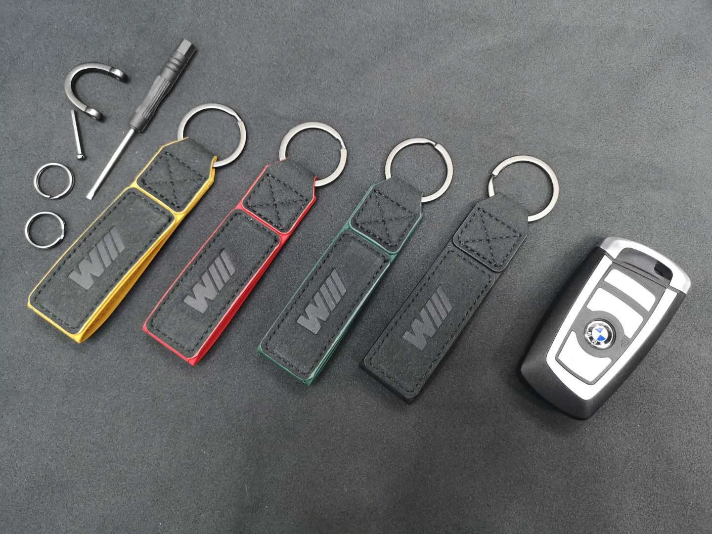 1x Frosted Leather Auto Car M Logo KeyChain KeyRing Key Holder Fit for BMW M Car Key Case