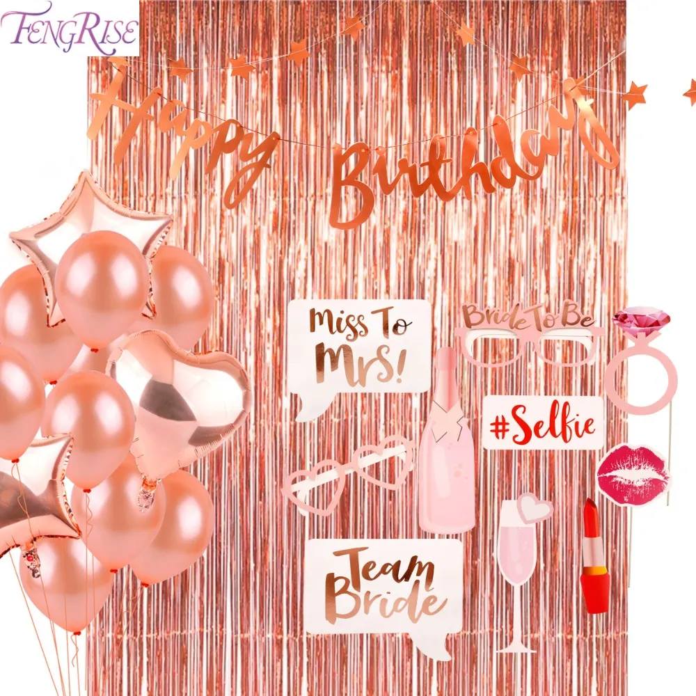 FENGRISE 92 * 245cm Rose Gold Parti Dekorasyon Pırıltılı Folyo Fringe Tinsel Kapı Perde Düğün Doğum Fotoğraf Arka Plan Malzemeleri