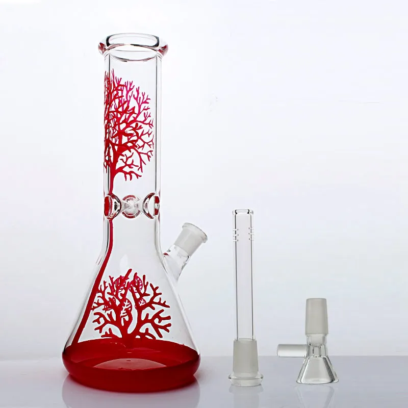 Red Tree Thick Glass Beaker Water Bong Hookahs for Smoking with Dome and Nail Functional Real Images Big Pipes